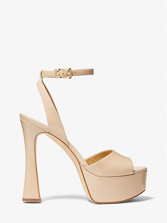 Women Michael Kors Jensen Patent Leather Platform Sandals Beige | QVNIFT-591