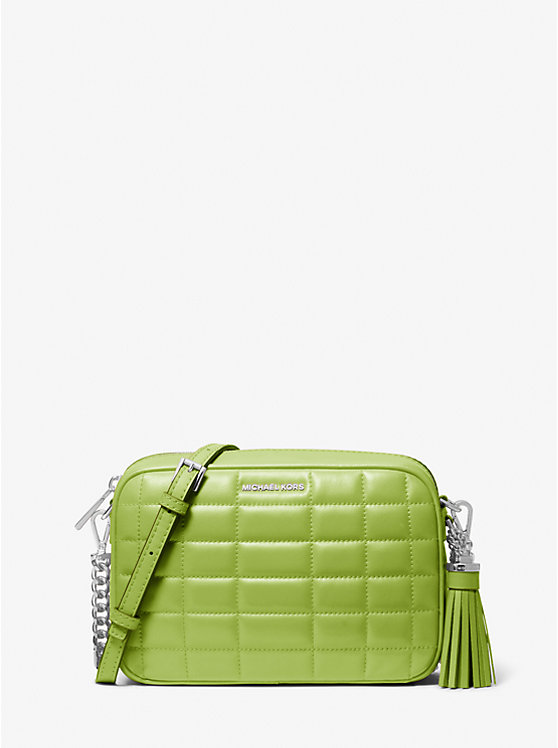 Women Michael Kors Jet Set Medium Quilted Leather Crossbody Bags Green | LODNWI-670