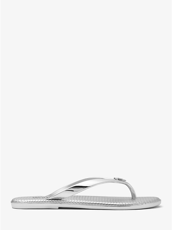 Women Michael Kors Jet Set Metallic Jelly Flip Flops Silver | YGRSTF-593