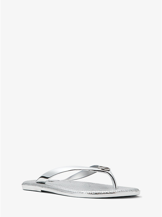 Women Michael Kors Jet Set Metallic Jelly Flip Flops Silver | YGRSTF-593