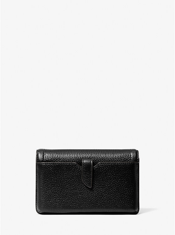 Women Michael Kors Jet Set Small Pebbled Leather Smartphone Convertible Crossbody Bags Black | LDYGWA-578