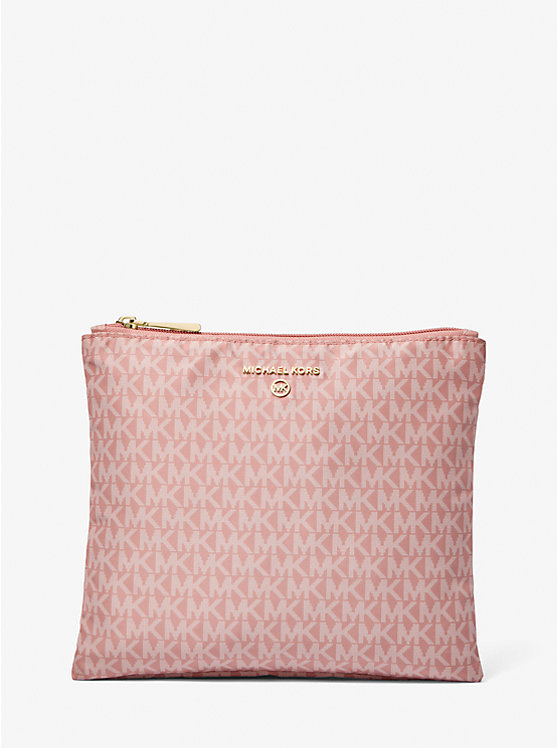 Women Michael Kors Jet Set Travel Large Signature Logo Print Woven Tote Bag Rose | PITDRW-864