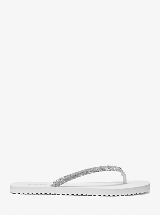 Women Michael Kors Jinx Crystal-Embellished Flip Flops White | RICPOU-058