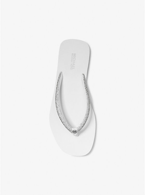 Women Michael Kors Jinx Crystal-Embellished Flip Flops White | RICPOU-058