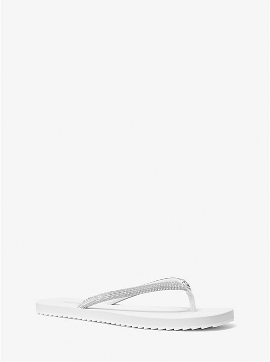 Women Michael Kors Jinx Crystal-Embellished Flip Flops White | RICPOU-058