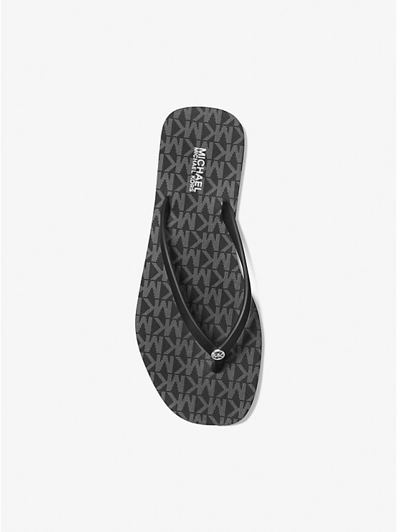 Women Michael Kors Jinx Logo Flip Flops Black | TODFNA-172