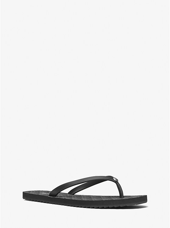 Women Michael Kors Jinx Logo Flip Flops Black | TODFNA-172