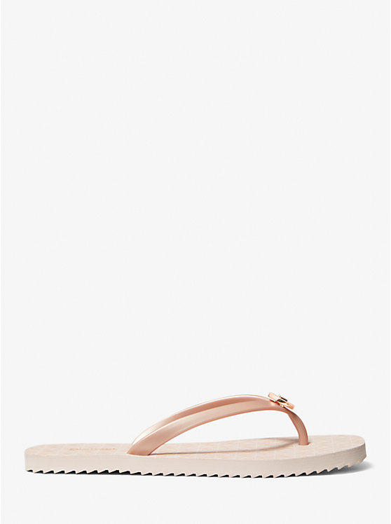 Women Michael Kors Jinx Logo Flip Flops Beige | HGXOQY-095