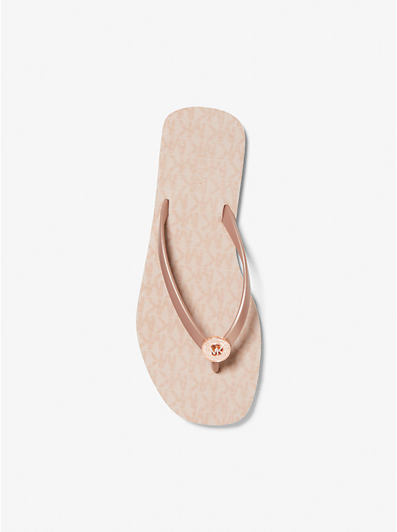 Women Michael Kors Jinx Logo Flip Flops Beige | HGXOQY-095