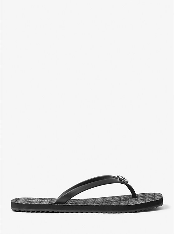 Women Michael Kors Jinx Logo Flip Flops Black / Silver | AEFMOP-643