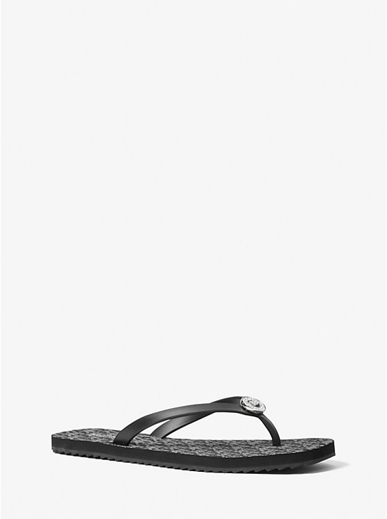 Women Michael Kors Jinx Logo Flip Flops Black / Silver | AEFMOP-643