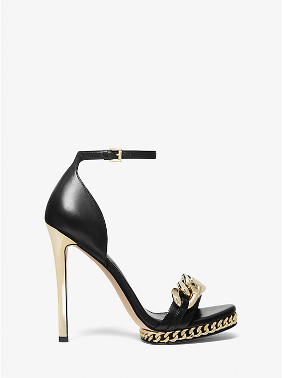 Women Michael Kors Jordyn Embellished Leather Platform Sandals Black | EQNYKP-913