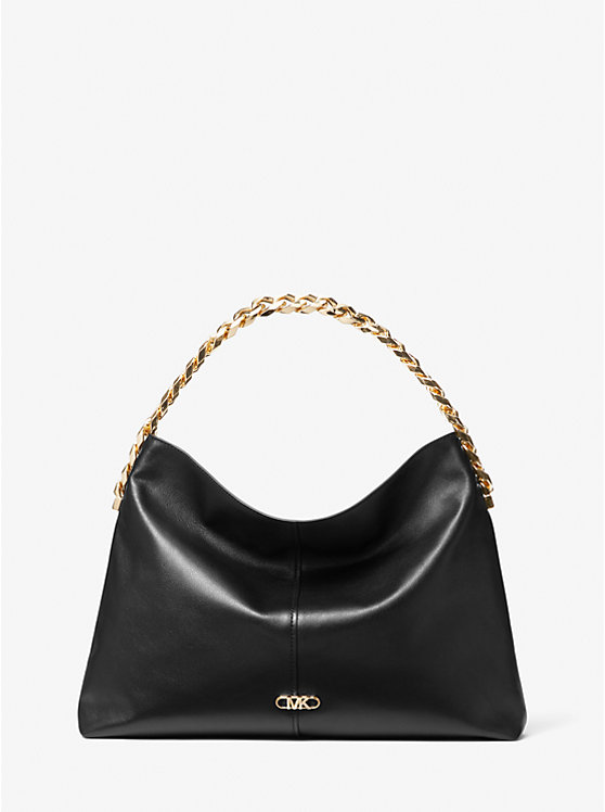 Women Michael Kors Jordyn Large Leather Shoulder Bags Black | RONHXF-793