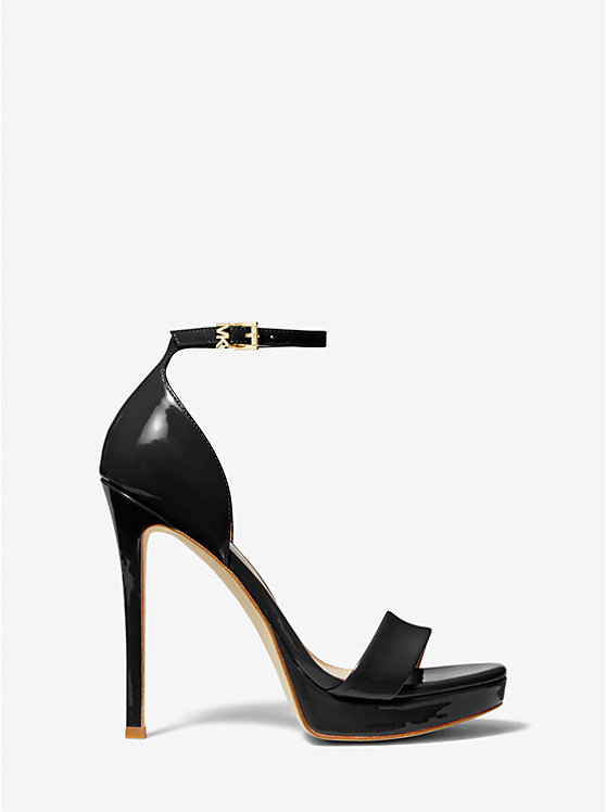 Women Michael Kors Jordyn Patent Leather Platform Sandals Black | VJLITK-170