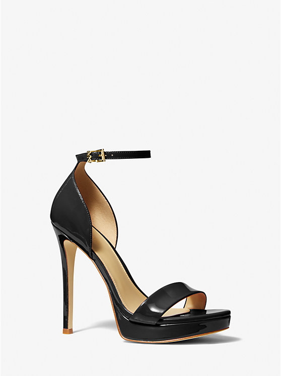 Women Michael Kors Jordyn Patent Leather Platform Sandals Black | VJLITK-170