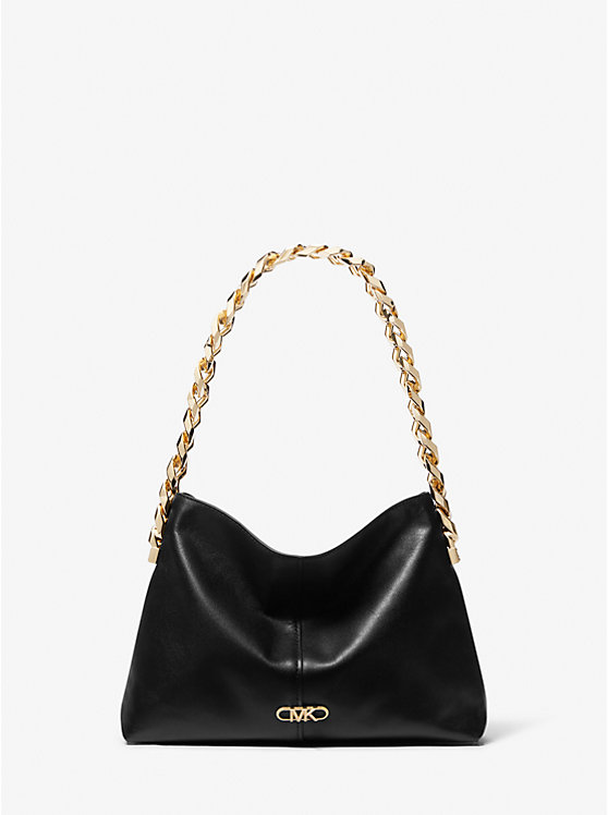 Women Michael Kors Jordyn Small Leather Shoulder Bags Black | YVWONU-198