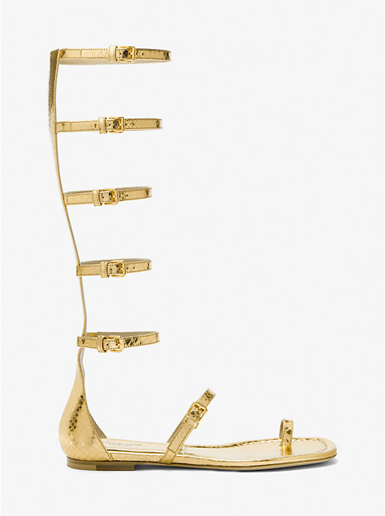 Women Michael Kors Juliette Metallic Python Embossed Leather Gladiator Sandals Gold | QMNTZC-417