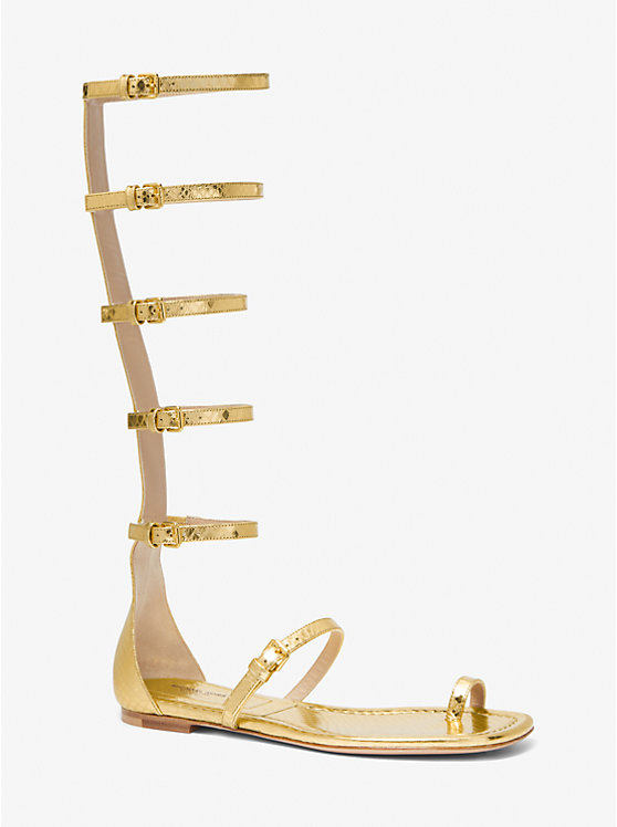 Women Michael Kors Juliette Metallic Python Embossed Leather Gladiator Sandals Gold | QMNTZC-417