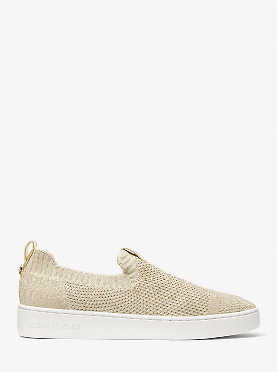 Women Michael Kors Juno Metallic Stretch Knit Slip-On Sneakers Gold | FNTSVY-867