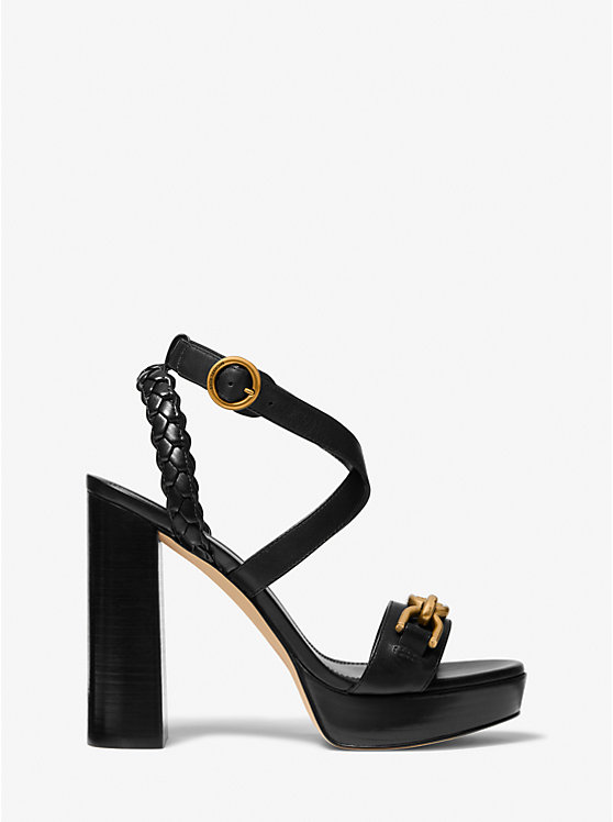 Women Michael Kors Kailey Embellished Leather Platform Sandals Black | LQGBMC-723