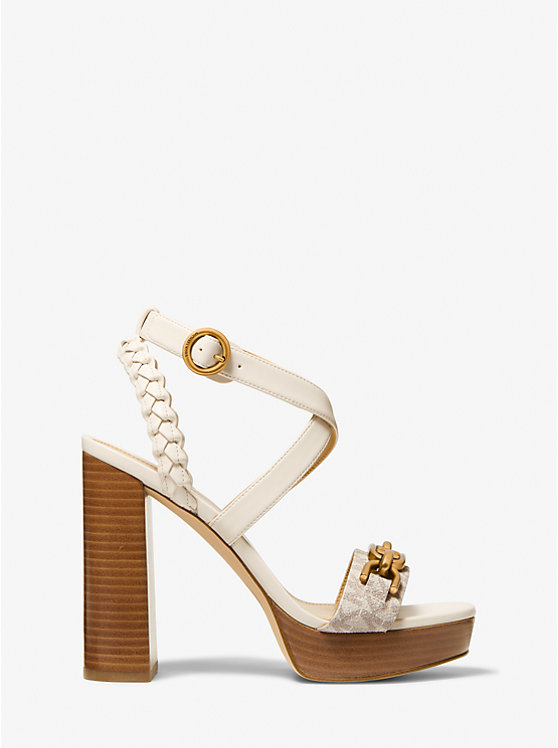 Women Michael Kors Kailey Embellished Logo and Leather Platform Sandals Light Yellow | RSPZEK-968