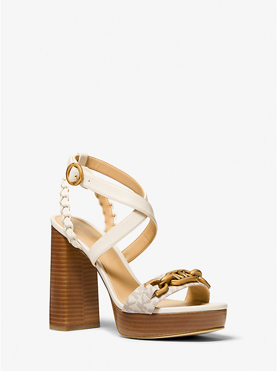 Women Michael Kors Kailey Embellished Logo and Leather Platform Sandals Light Yellow | RSPZEK-968