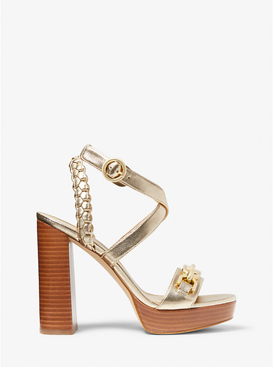 Women Michael Kors Kailey Logo Embellished Metallic Platform Sandals Gold | WGNOUP-035