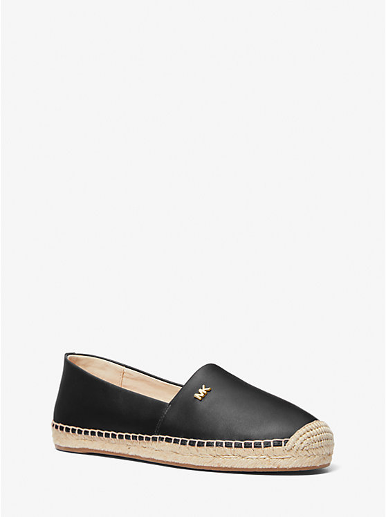 Women Michael Kors Kendrick Leather Slip-On Espadrilles Black | SJBZWK-579