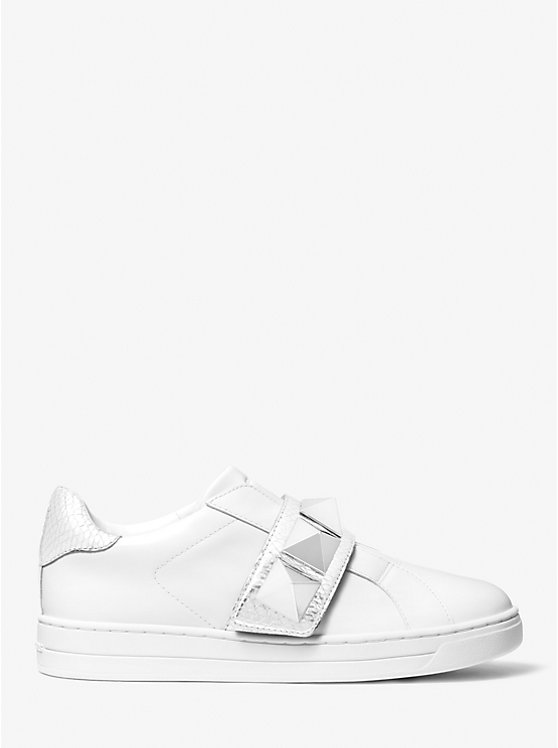 Women Michael Kors Kenna Studded Leather Sneakers Silver | NCLYUV-391