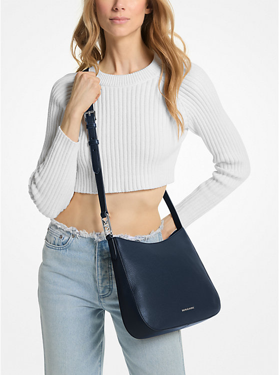 Women Michael Kors Kensington Large Pebbled Leather Crossbody Bags Navy | QMUGKY-326