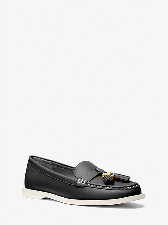 Women Michael Kors Kiernan Leather Loafers Black | UMFAVP-257