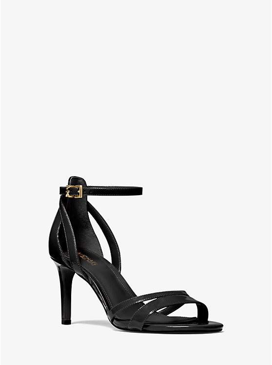 Women Michael Kors Kimberly Patent Leather Sandals Black | OMSTAE-710