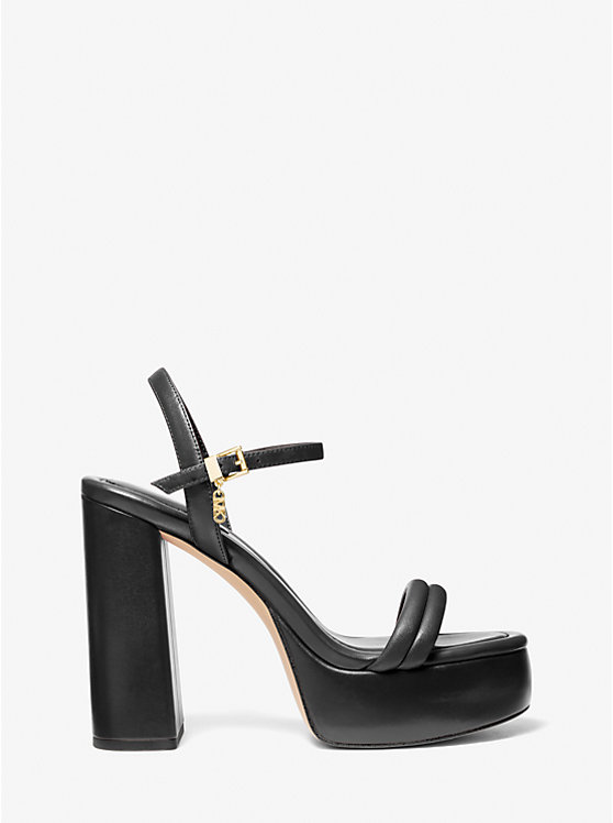 Women Michael Kors Laci Leather Platform Sandals Black | ZFVBUM-568