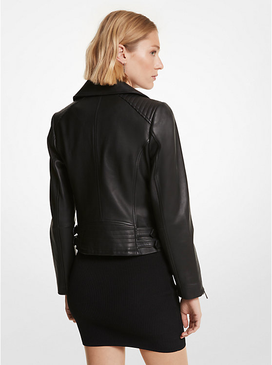 Women Michael Kors Leather Moto Jackets Black | QSLPVM-240