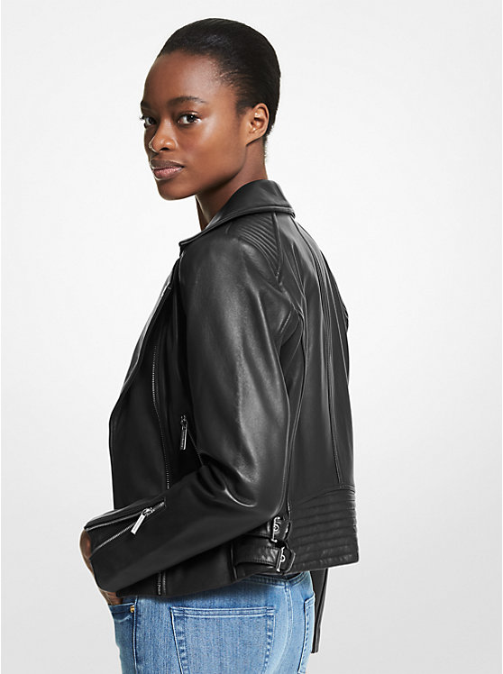 Women Michael Kors Leather Moto Jackets Black | VBPQSK-105