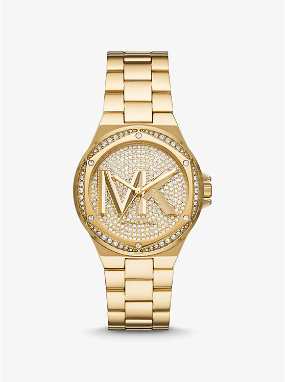 Women Michael Kors Lennox Pavé Logo Gold-Tone Logo Watches Gold | NBPGOE-187