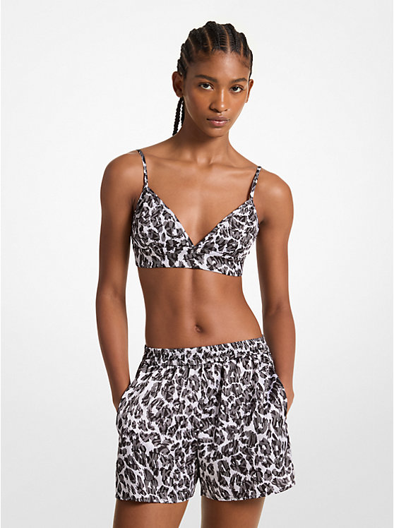 Women Michael Kors Leopard Logo Print Satin Bra Tops Grey | BWZRGA-816