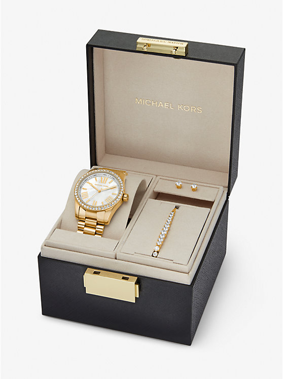 Women Michael Kors Lexington Pavé Gold-Tone and Jewelry Gift Set Watches Gold | EGTXUN-137