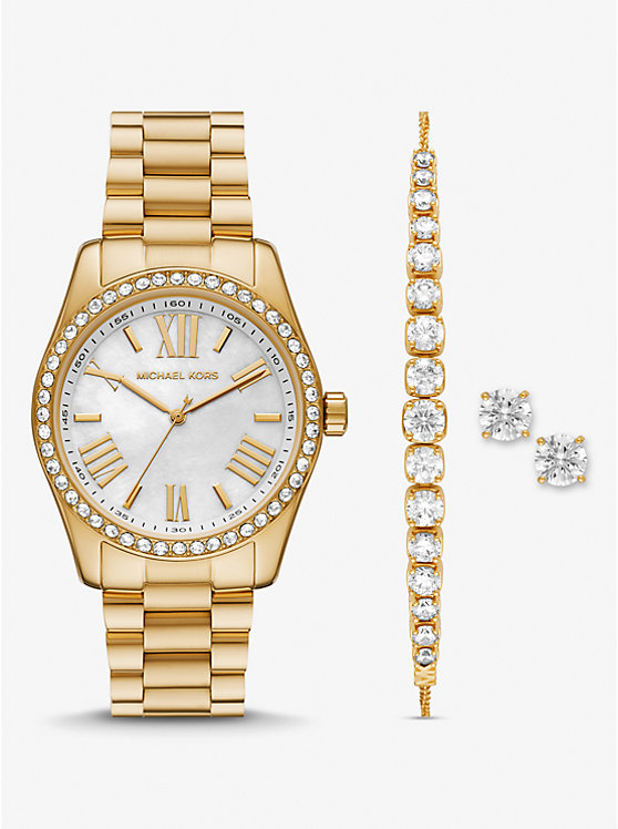 Women Michael Kors Lexington Pavé Gold-Tone and Jewelry Gift Set Watches Gold | EGTXUN-137