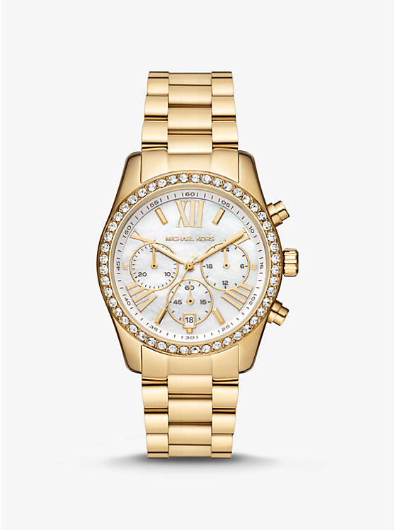 Women Michael Kors Lexington Pavé Gold-Tone Watches Gold | MJLUIW-231