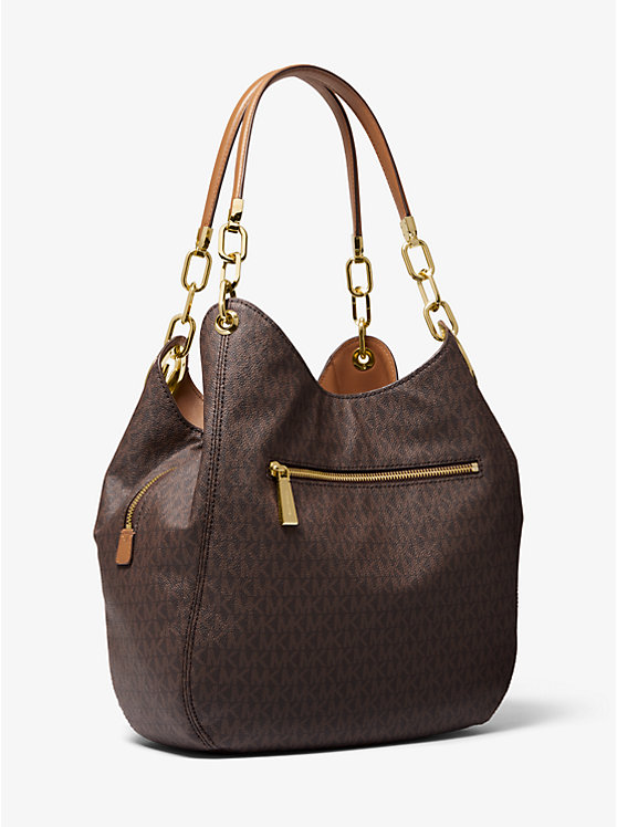 Women Michael Kors Lillie Large Logo Shoulder Bags Chocolate | QSPNKE-658