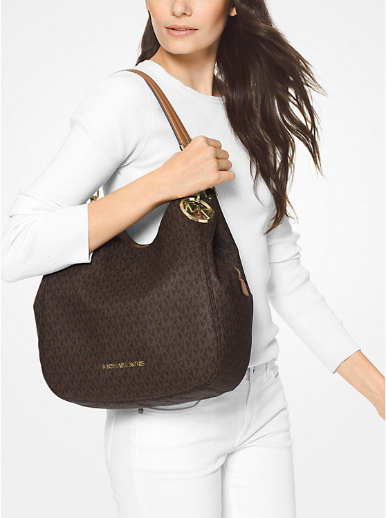 Women Michael Kors Lillie Large Logo Shoulder Bags Chocolate | QSPNKE-658