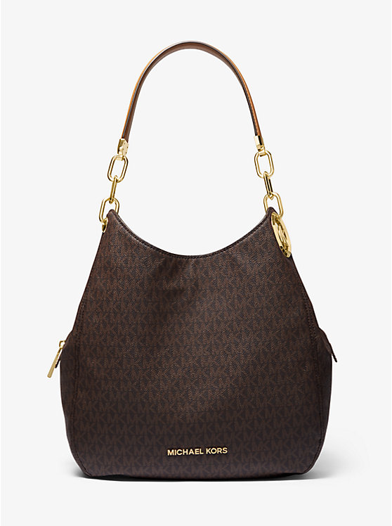 Women Michael Kors Lillie Large Logo Shoulder Bags Chocolate | QSPNKE-658