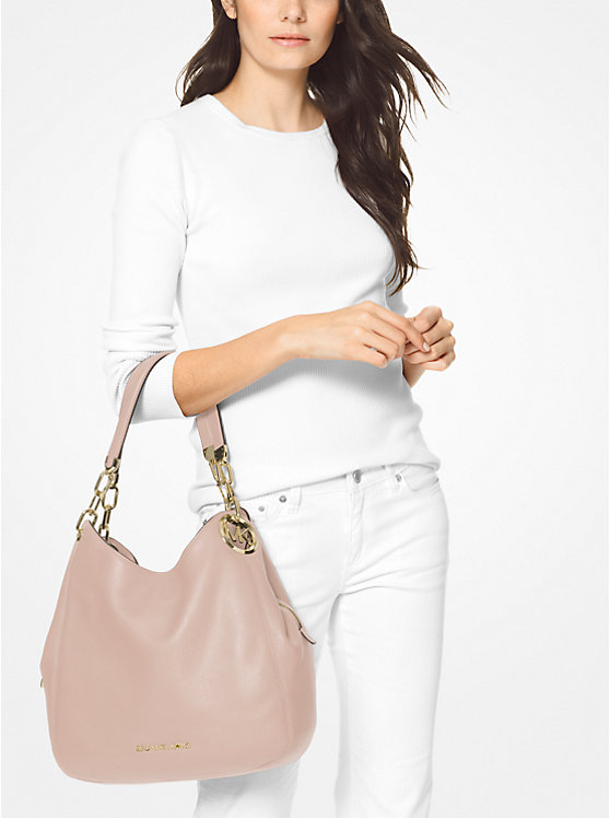 Women Michael Kors Lillie Large Pebbled Leather Shoulder Bags Pink | UWMPNK-174