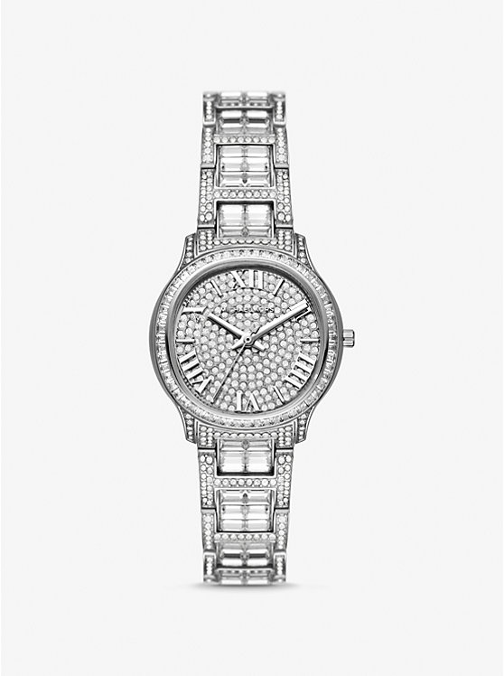 Women Michael Kors Limited-Edition Mini Sage Pavé Silver-Tone Watches Silver | OILDYE-162