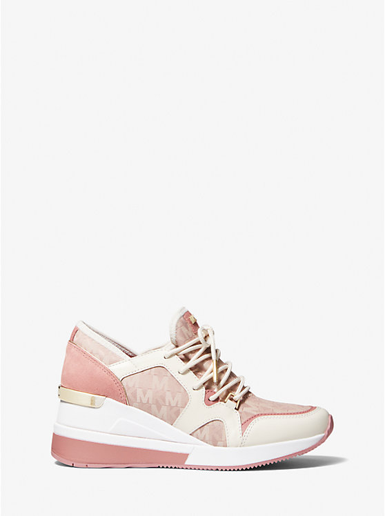 Women Michael Kors Liv Leather and Logo Jacquard Sneakers Pink | VNPBJR-864