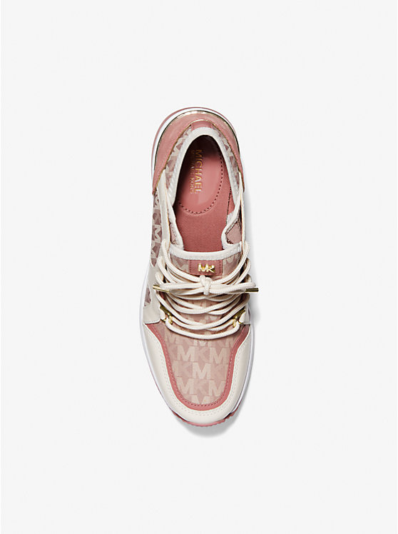 Women Michael Kors Liv Leather and Logo Jacquard Sneakers Pink | VNPBJR-864