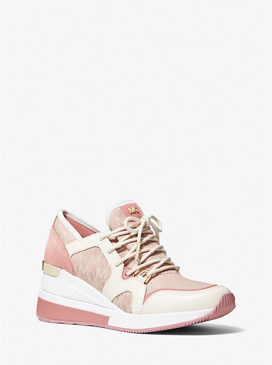 Women Michael Kors Liv Leather and Logo Jacquard Sneakers Pink | VNPBJR-864