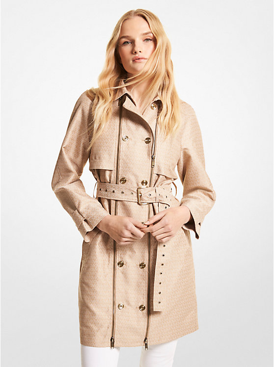 Women Michael Kors Logo Jacquard Double-Zip Trench Coats Khaki | CXVQSE-956