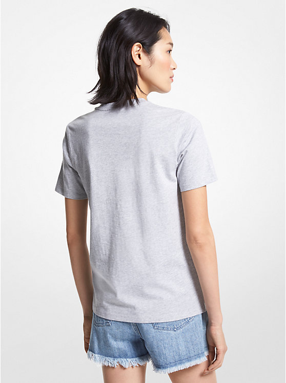 Women Michael Kors Logo Organic Cotton T Shirts Grey | YLWQEZ-406